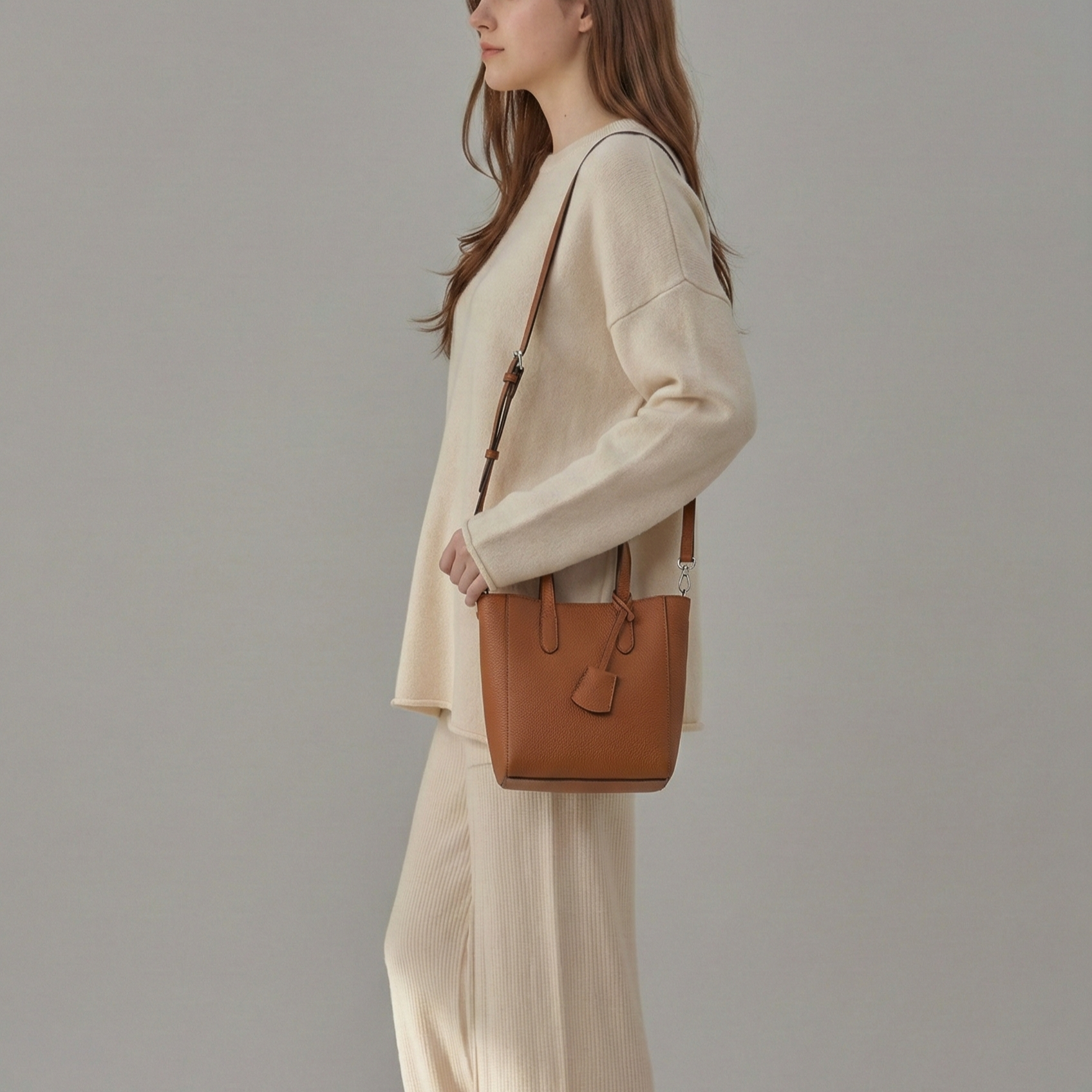 Noelle Leather Bucket Tote Bag