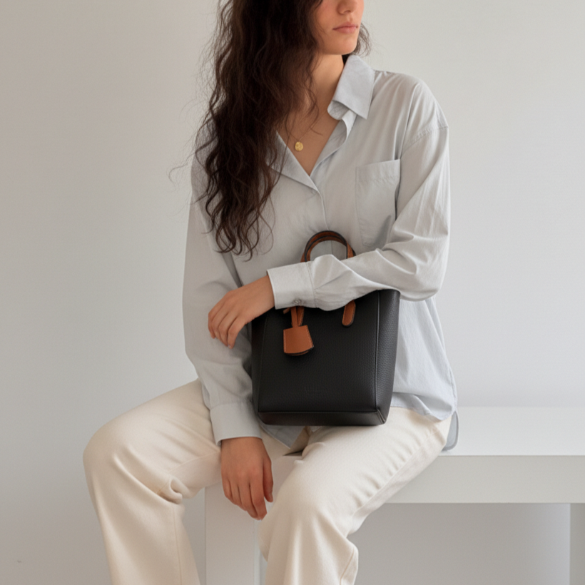 Noelle Leather Bucket Tote Bag