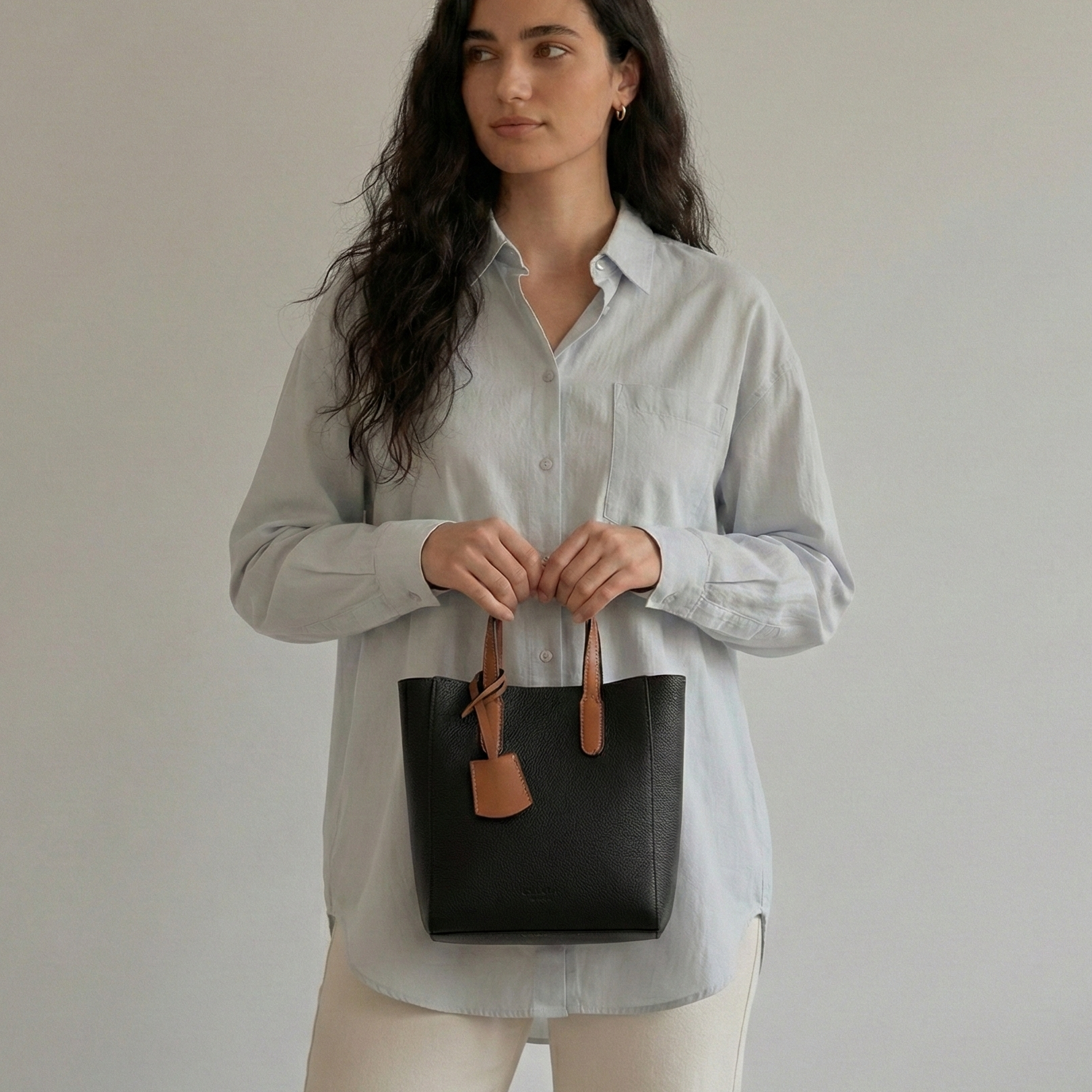 Noelle Leather Bucket Tote Bag
